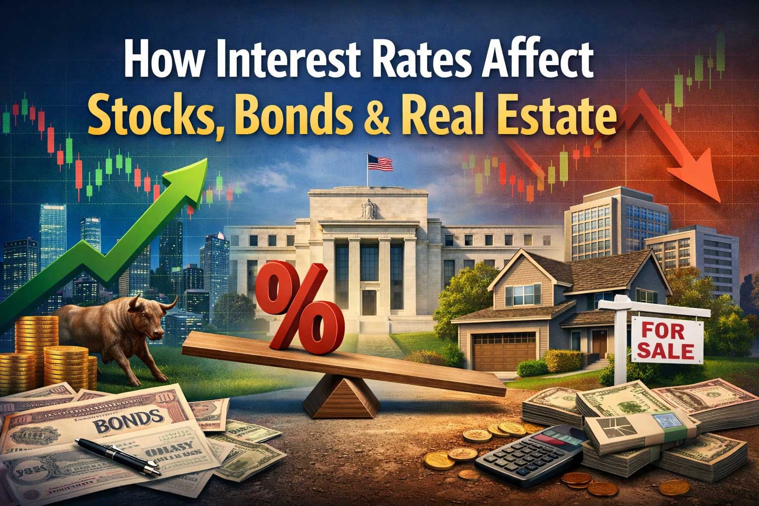 How Interest Rates Affect Stocks, Bonds, and Real Estate (Clear Guide)